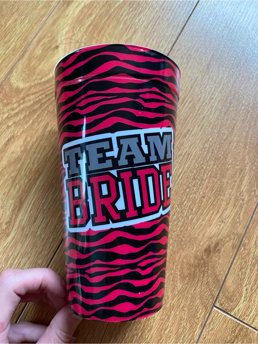 Team Bride Pink Zebra Print Plastic Party Tumbler
